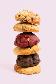 Stack of Brooki chunky cookies in assorted flavours