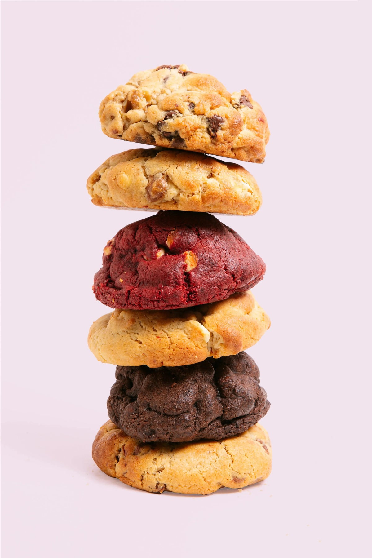 Stack of Brooki chunky cookies in assorted flavours